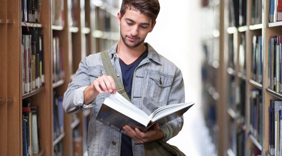 Student reading book