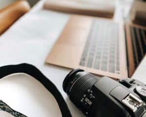 laptop and professional camera
